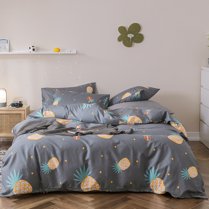 2019新款-全棉四件套 床单款四件套1.5m（5英尺）床 橙色菠萝