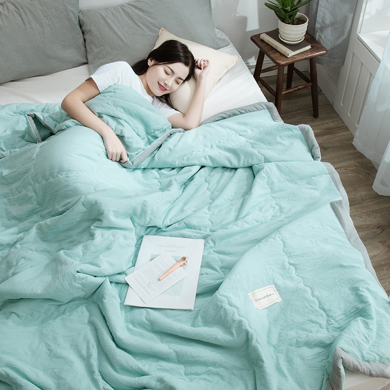 2026新款纯色立体包边水洗棉夏被夏凉被盖毯-风格二