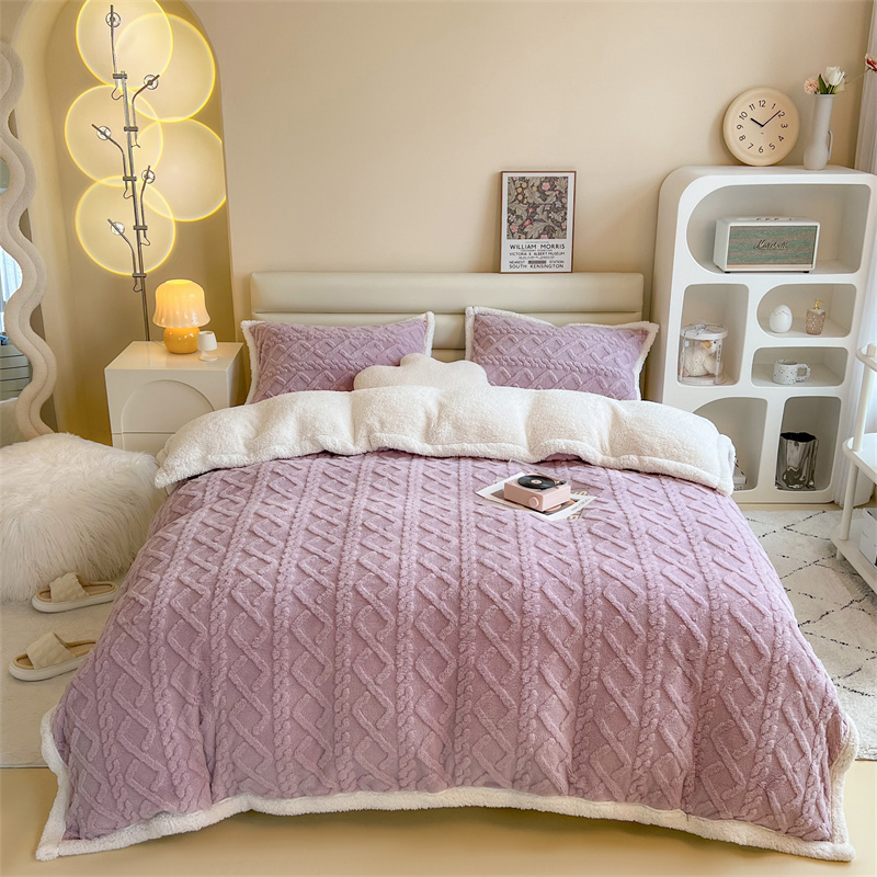 2025新款塔芙绒羊羔绒纯色毛毯被四件套系列