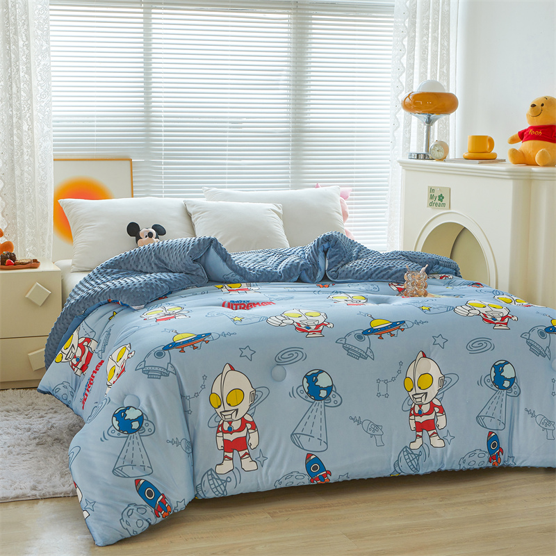 2025新品卡通A类针织棉豆豆绒被春秋被学生被