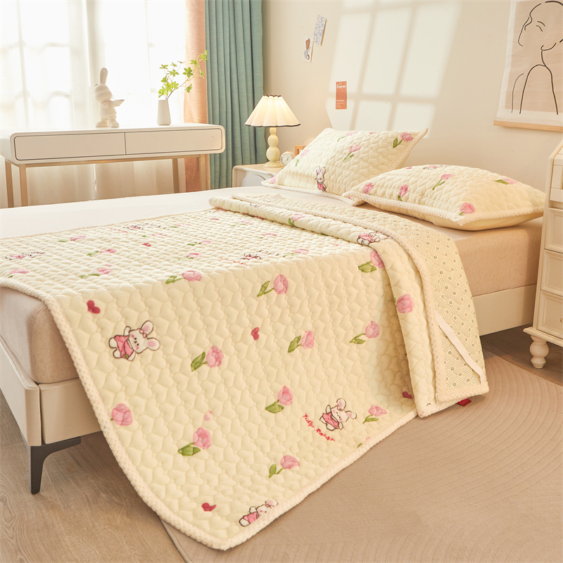 2025新款A类印花牛奶绒薄款床垫加厚绒保暖床护垫