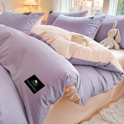 2024新款全棉纯色贴标简乐系列四件套 0.9m床单款三件套 简乐-芋泥紫+裸粉
