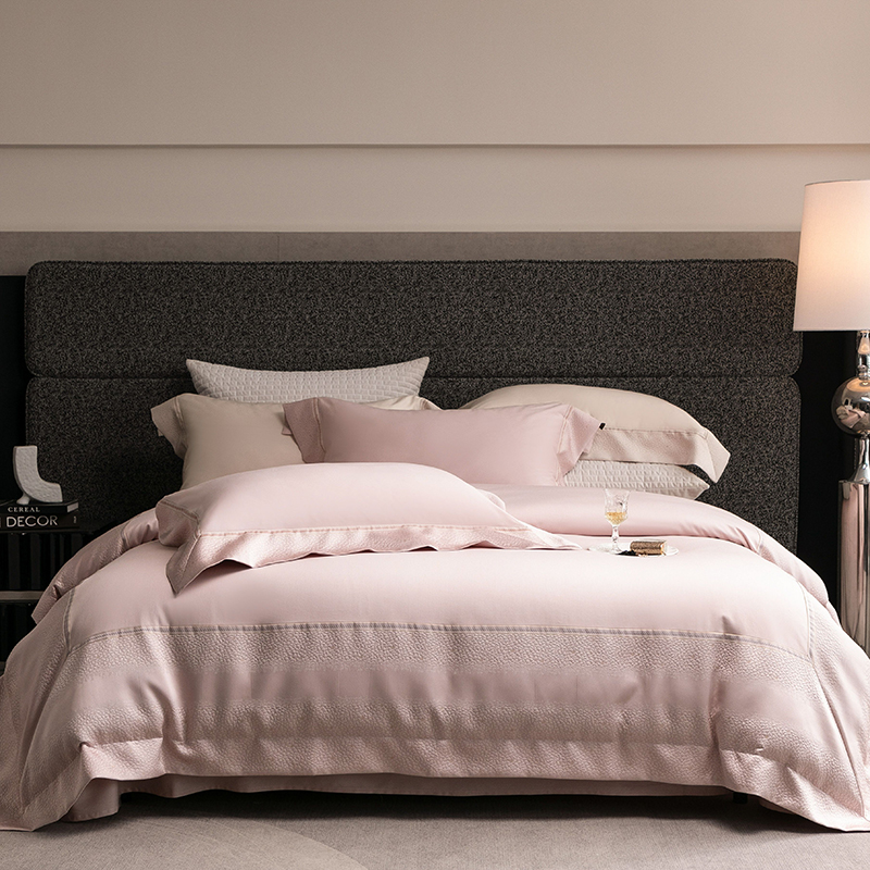 2026新款50支全棉高精密提花边条款轻奢四件套 维密-倾城粉