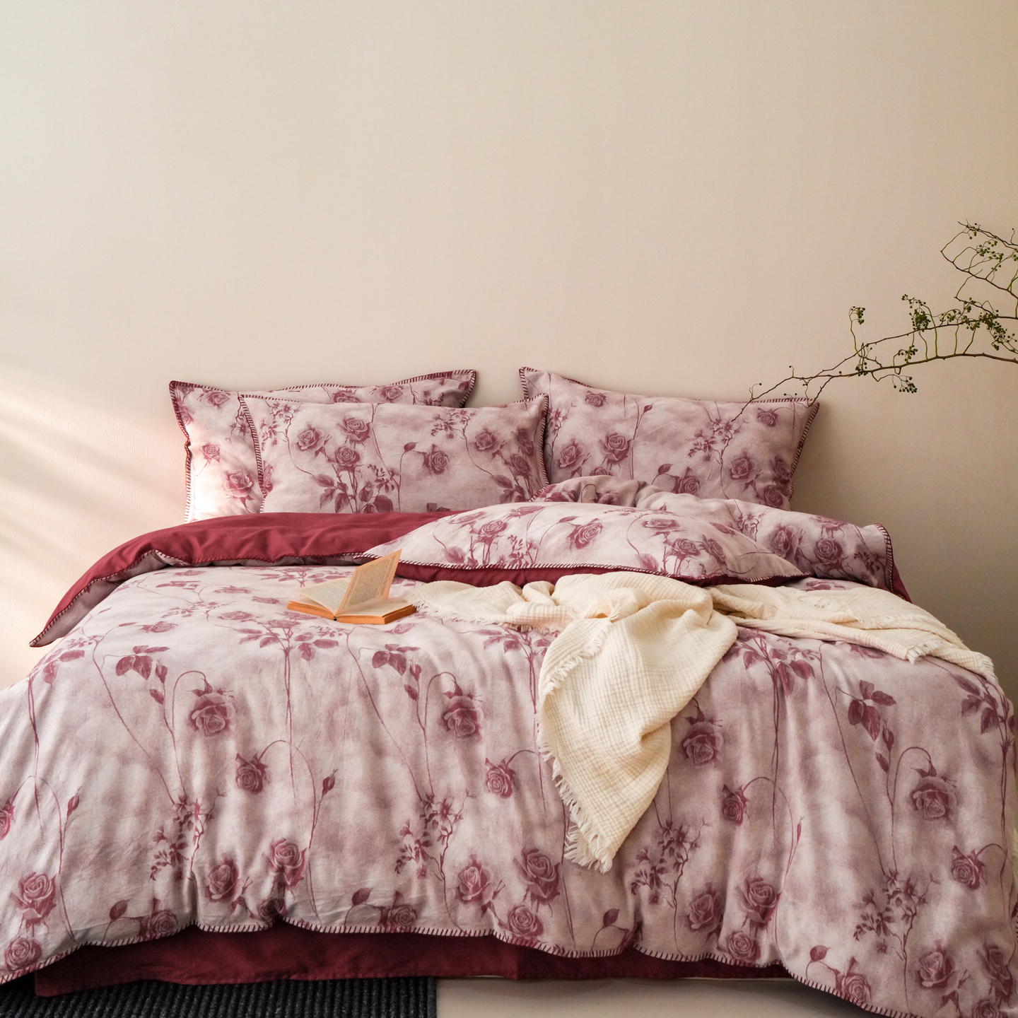 2025新款棉麻色织一字针提花四件套