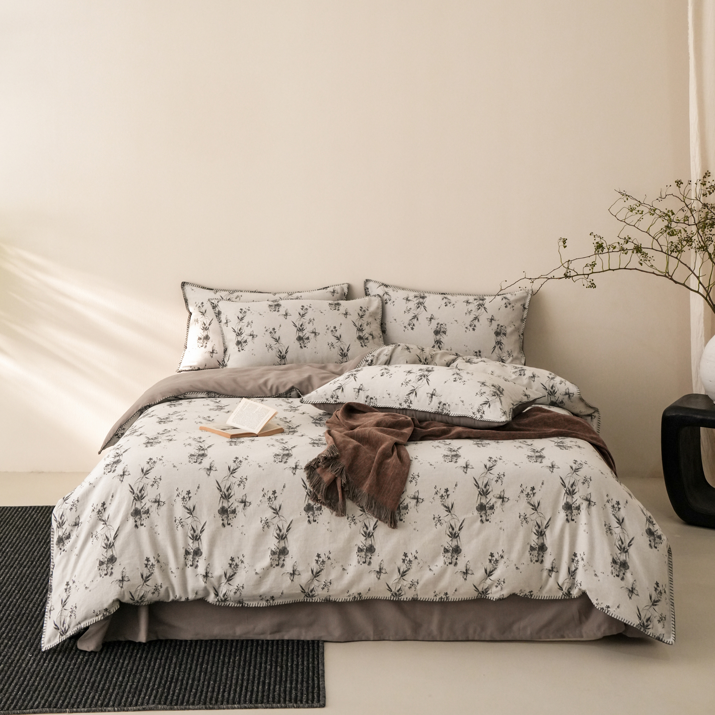 2025新款棉麻色织一字针提花四件套