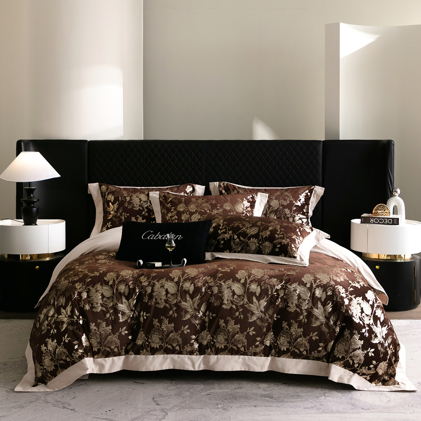 2025新款金丝绒鎏金绒四件套 山茶-栗色