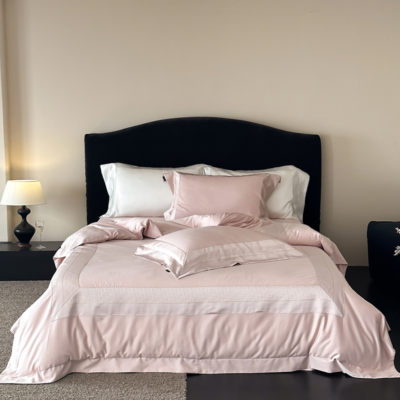 2026新款50支全棉高精密提花边条款轻奢四件套 奥黛丽-粉