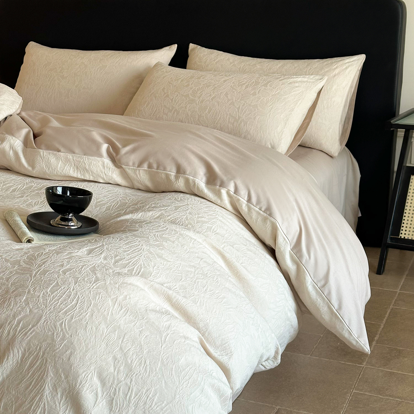 2026新款全棉厚织提花系列简约款四件套 西西里-奶茶