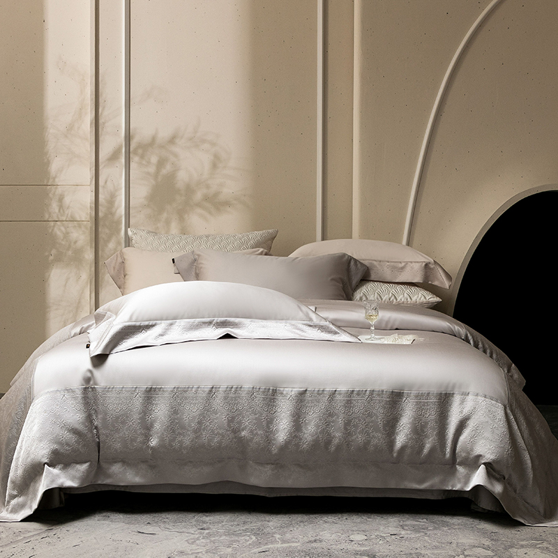 2026新款50支全棉高精密提花边条款轻奢四件套 南法庄园-高级灰