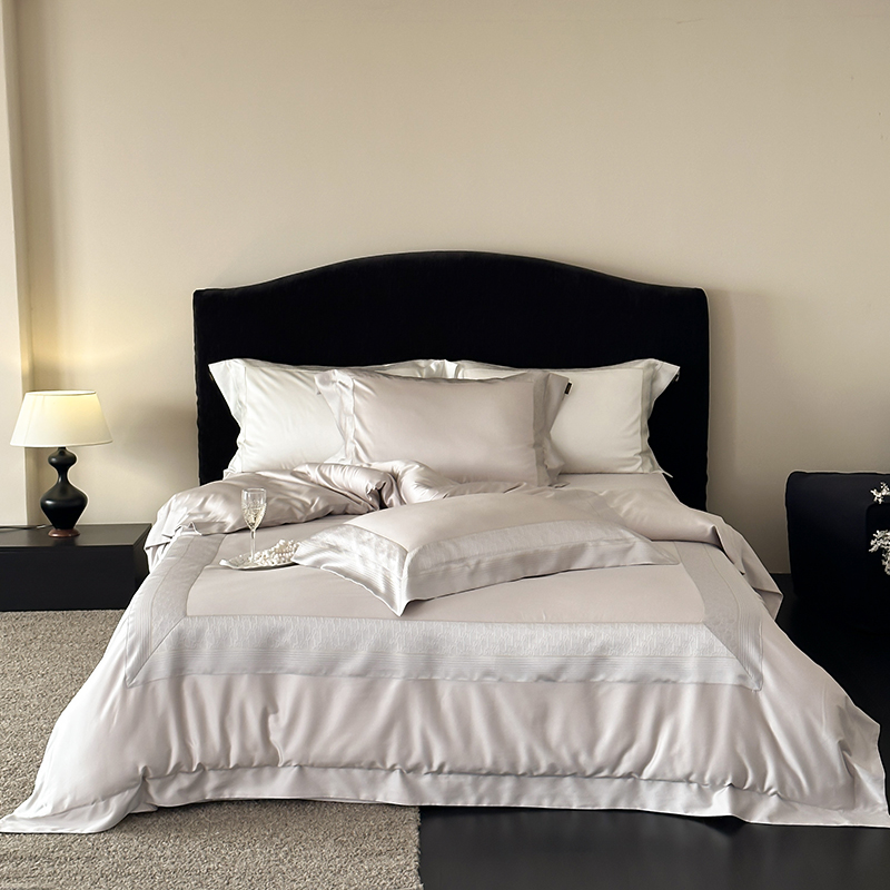 2026新款50支全棉高精密提花边条款轻奢四件套 奥黛丽-灰