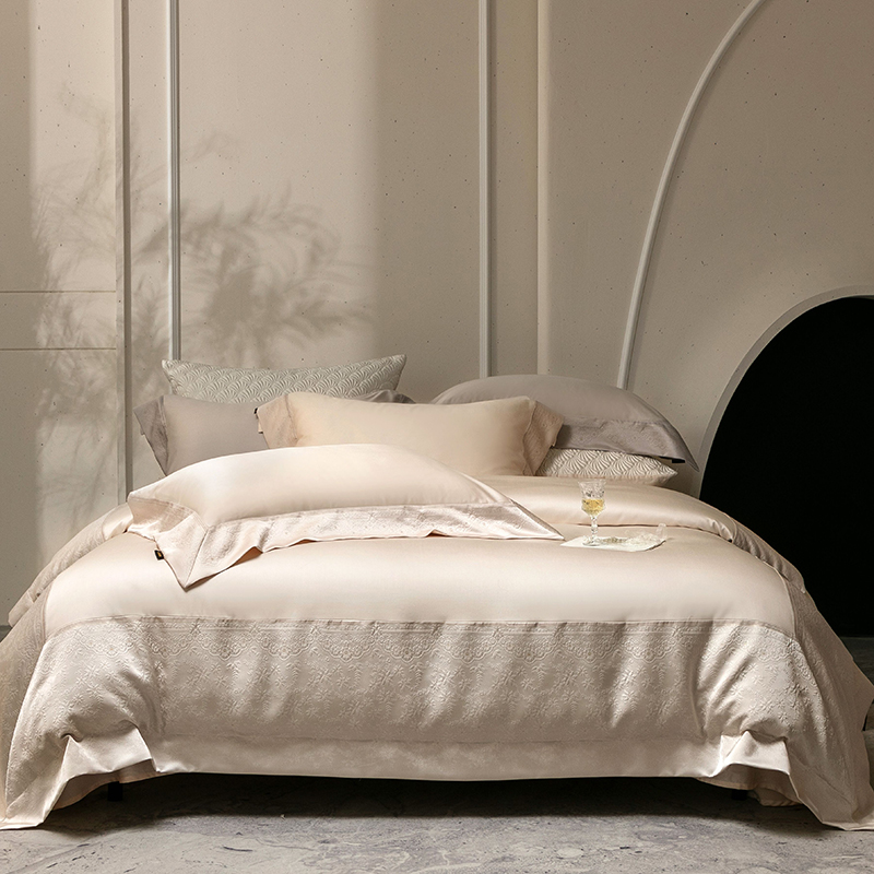 2026新款50支全棉高精密提花边条款轻奢四件套 南法庄园-香槟