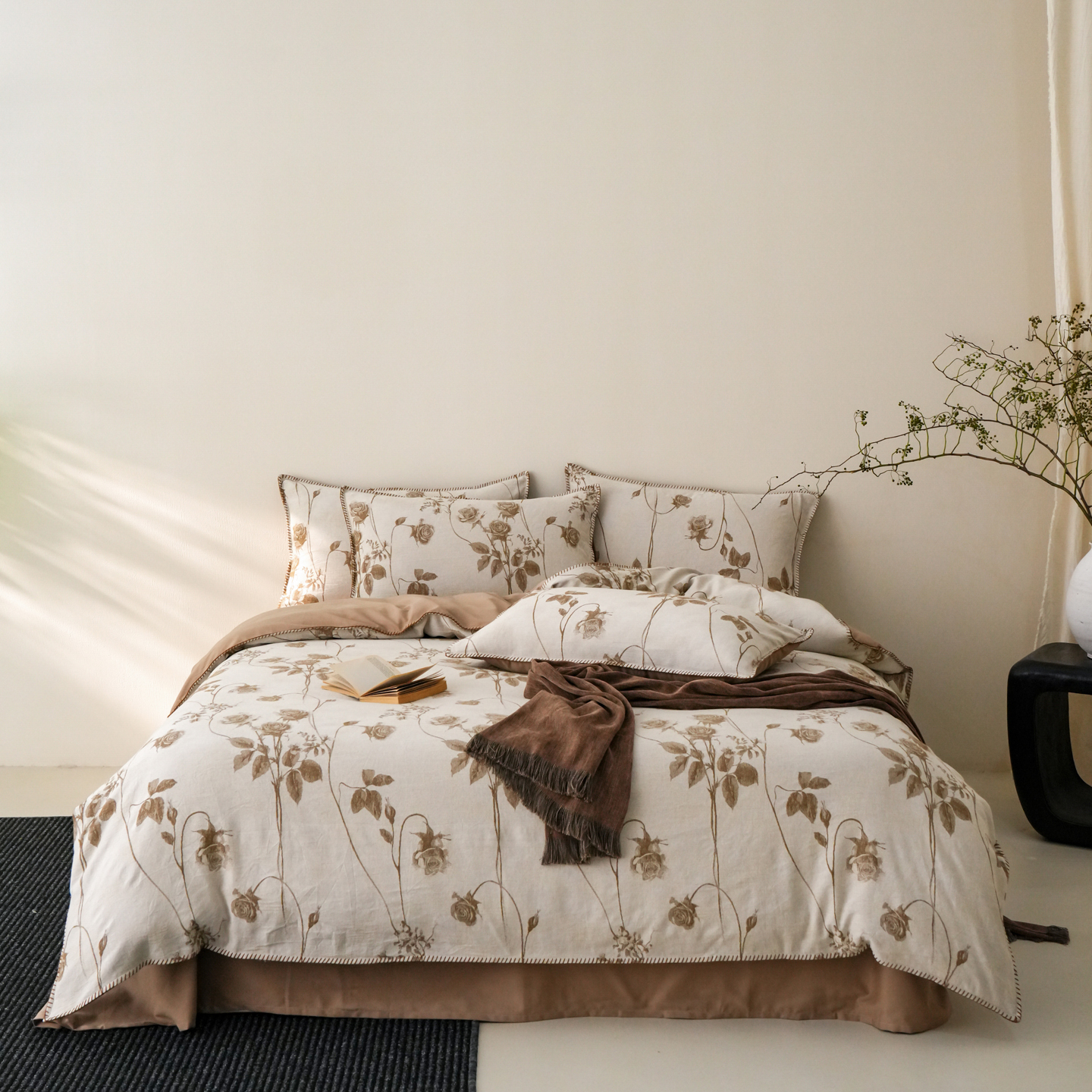 2025新款棉麻色织一字针提花四件套