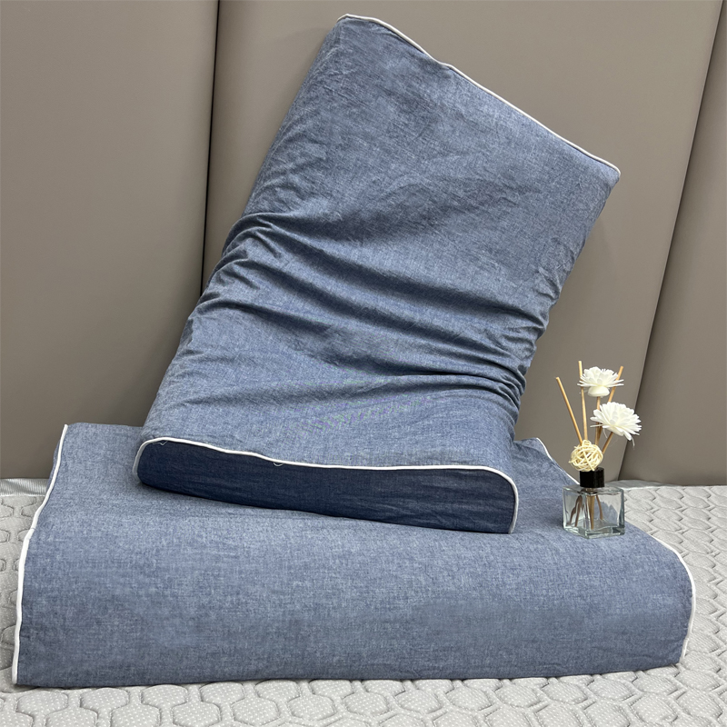 2024新款全棉水洗棉乳胶枕头枕芯枕套 纯蓝灰30*50CM枕套+乳胶枕芯
