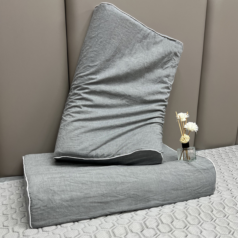 2024新款全棉水洗棉乳胶枕头枕芯枕套 中灰30*50CM枕套+乳胶枕芯