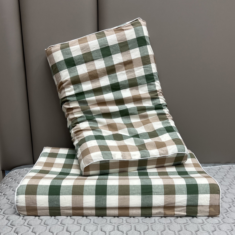 2024新款全棉水洗棉乳胶枕头枕芯枕套 绿咖中格40*60CM枕套+乳胶枕芯