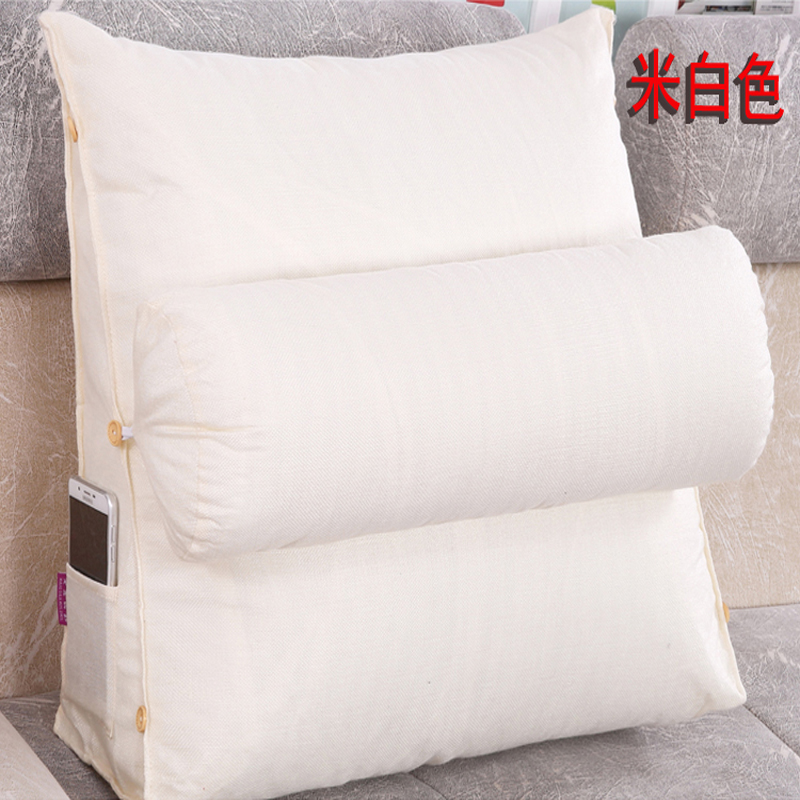 棉麻三角靠垫带圆枕可拆洗沙发抱枕靠垫床头靠垫 60*50*20+Ф16 米白色