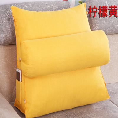棉麻三角靠垫带圆枕可拆洗沙发抱枕靠垫床头靠垫 60*50*20+Ф16 柠檬黄