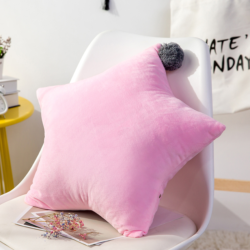 五角星抱枕 可爱风水晶绒床头靠垫 创意女生毛绒办公室沙发抱枕 55*55cm 粉色