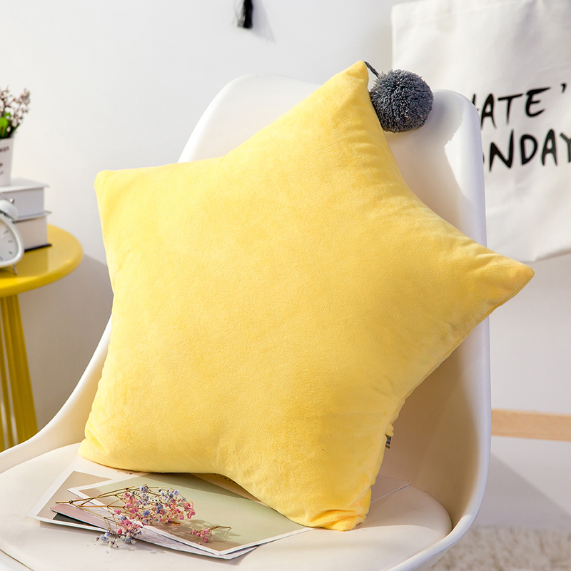 五角星抱枕 可爱风水晶绒床头靠垫 创意女生毛绒办公室沙发抱枕 55*55cm 黄色