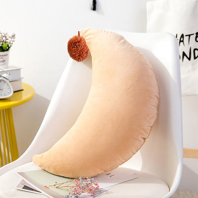 月亮抱枕 可爱风水晶绒毛球靠垫 创意女生毛绒办公室沙发抱枕 25*48cm 橙色