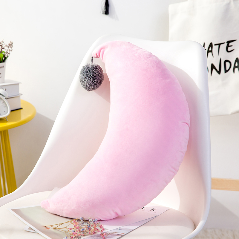 月亮抱枕 可爱风水晶绒毛球靠垫 创意女生毛绒办公室沙发抱枕 25*48cm 粉色