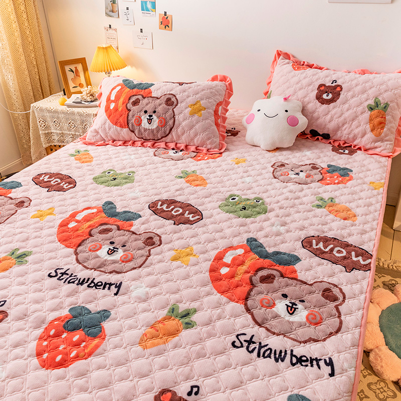 2023新款牛奶绒床盖，床垫套件系列 床盖90*200cm单件 水果熊