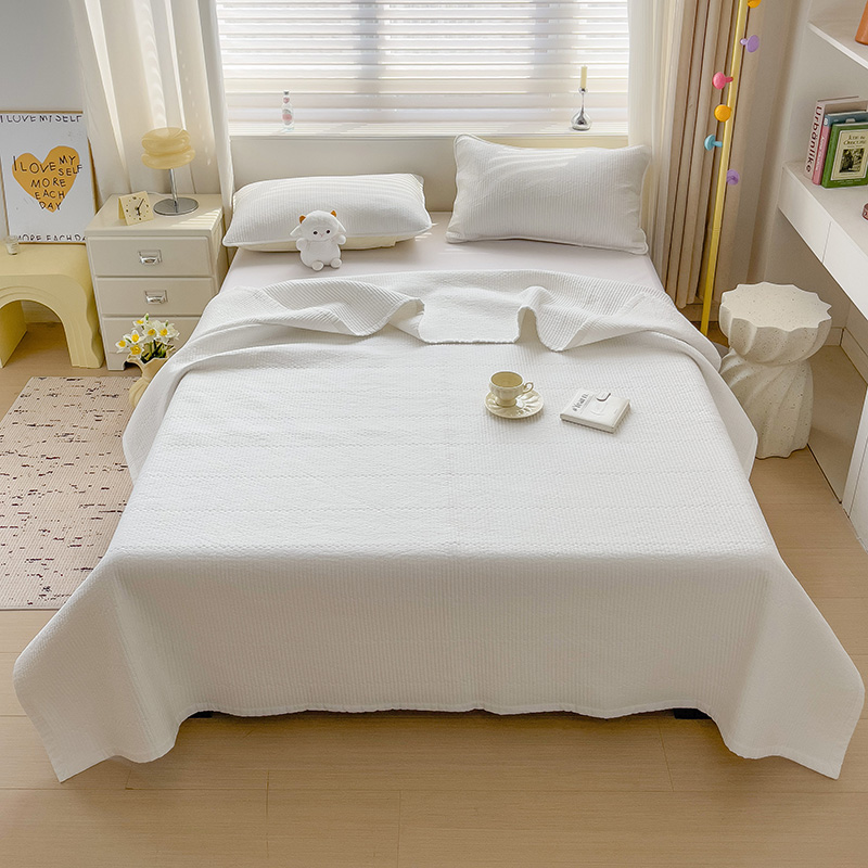 2024新款A类双面纯色全棉水洗床盖 90*200cm单床盖 奶白