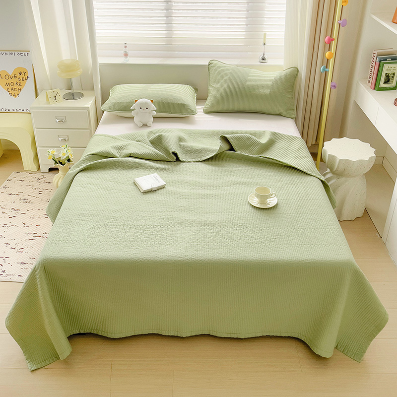 2024新款A类双面纯色全棉水洗床盖 90*200cm单床盖 浅绿