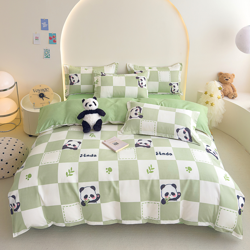 2024新品磨毛四件套高克重植物羊绒四件套床单款床笠款 1.5m（5英尺）床 动感熊猫