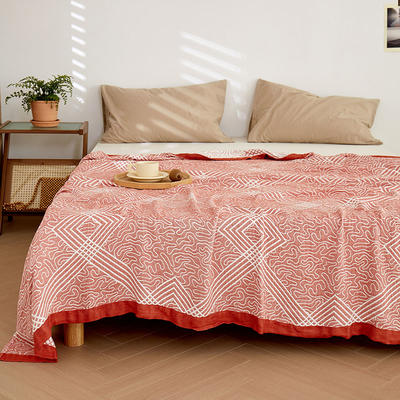 沐锦2024新品 四层迷宫竹纤维毯 竹纤维毛巾被盖毯空调毯 200cmx230cm 迷宫 胭脂红