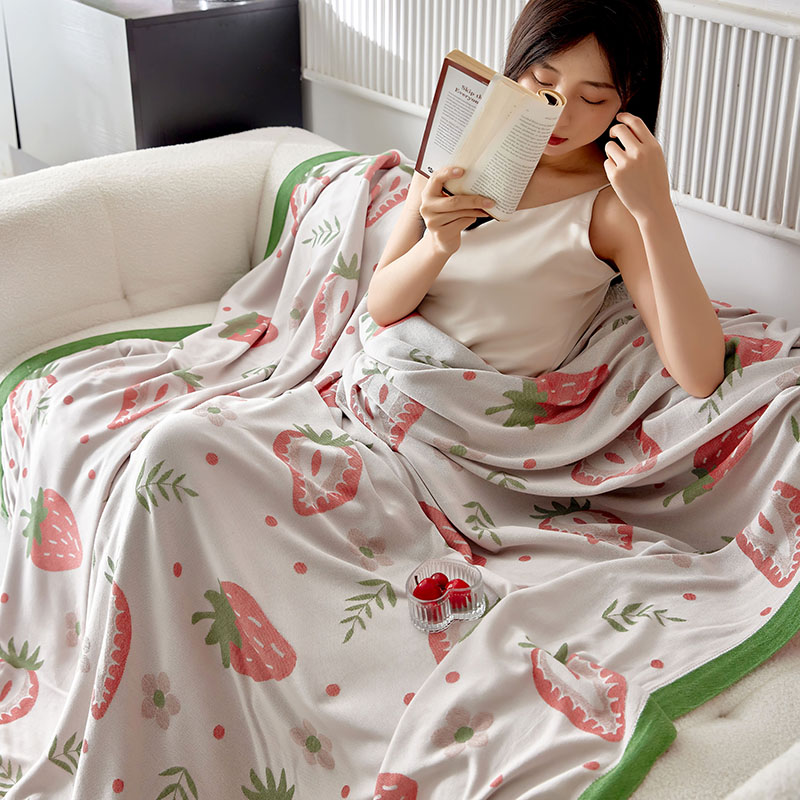 沐锦2024新品 小清新竹纤维加厚冷感毯盖毯竹纤维毛巾被 150cmx200cm 奶油草莓