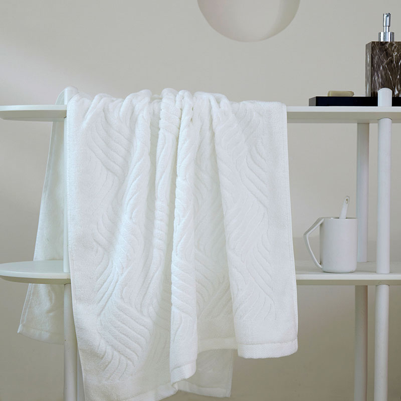 2024新款全棉500g水波纹浴巾毛巾 水纹白色75x150cm 浴巾