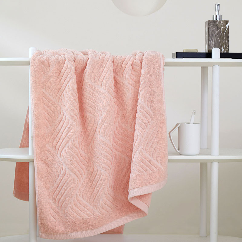 2024新款全棉500g水波纹浴巾毛巾 水纹粉色75x150cm 浴巾