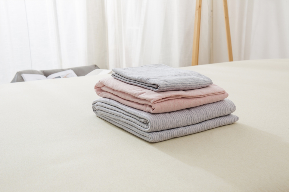 单品针织棉天竺棉床单 单品床单2.0*2.5米 粉灰细条
