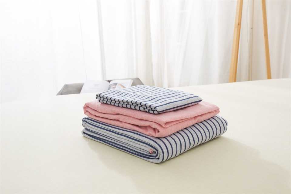 单品针织棉天竺棉床单 单品床单2.0*2.5米 蓝粉细条