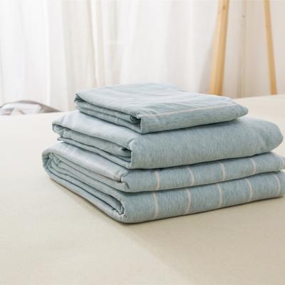 单品针织棉天竺棉床单 单品床单2.0*2.5米 水绿宽条
