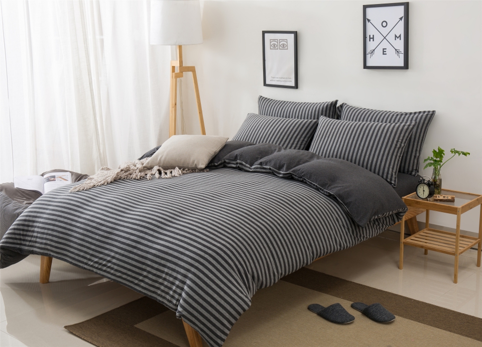 单品针织棉天竺棉床单 单品床单2.0*2.5米 碳灰中条