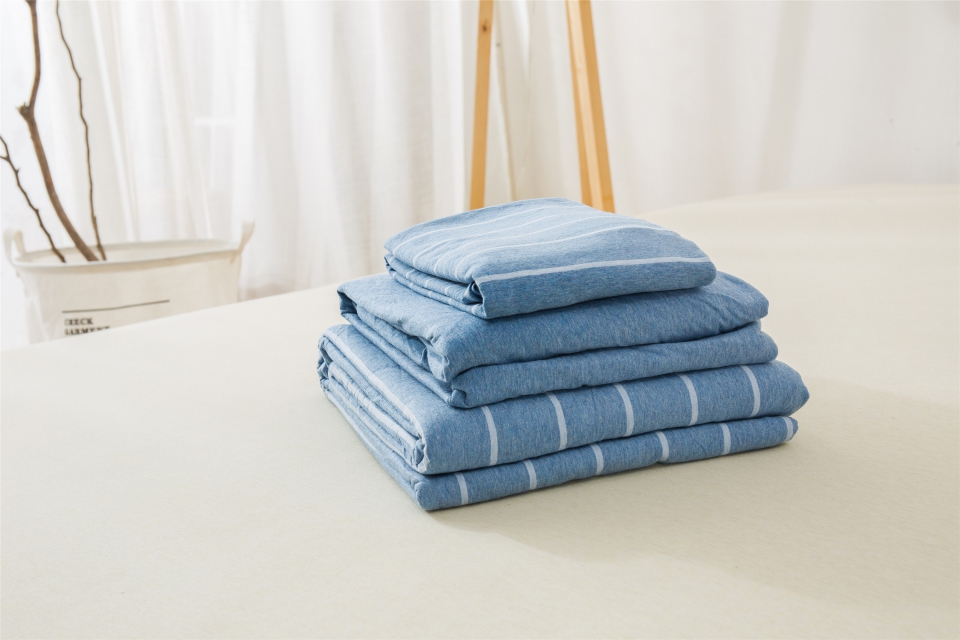 单品针织棉天竺棉床单 单品床单2.0*2.5米 天蓝宽条