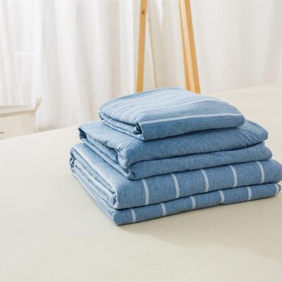 单品针织棉天竺棉床单 单品床单2.0*2.5米 天蓝宽条