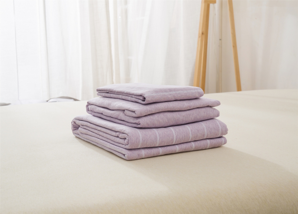 单品针织棉天竺棉床单 单品床单2.0*2.5米 紫荷宽条