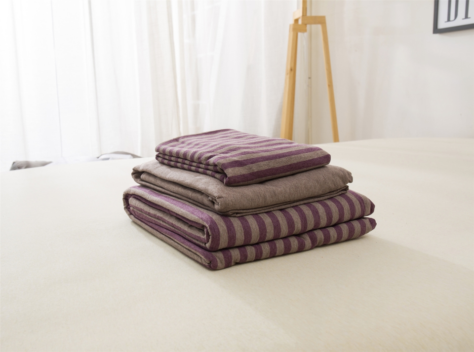 单品针织棉天竺棉床单 单品床单2.0*2.5米 紫咖中条