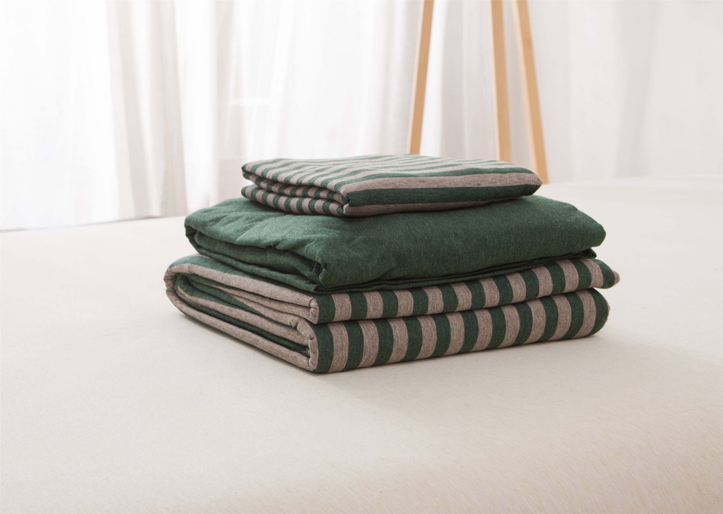 单品针织棉天竺棉床单 单品床单2.0*2.5米 墨绿中条