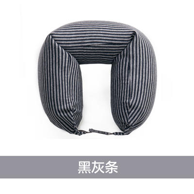 日式风U型枕护颈枕进口泡沫粒子（16.5*67） 黑灰条