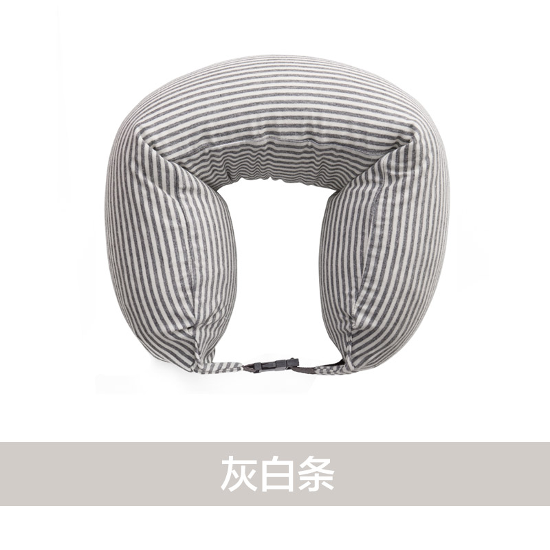 日式风U型枕护颈枕进口泡沫粒子（16.5*67） 灰白条