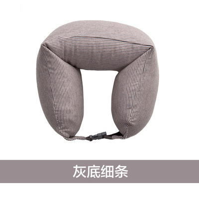 日式风U型枕护颈枕进口泡沫粒子（16.5*67） 灰底细条