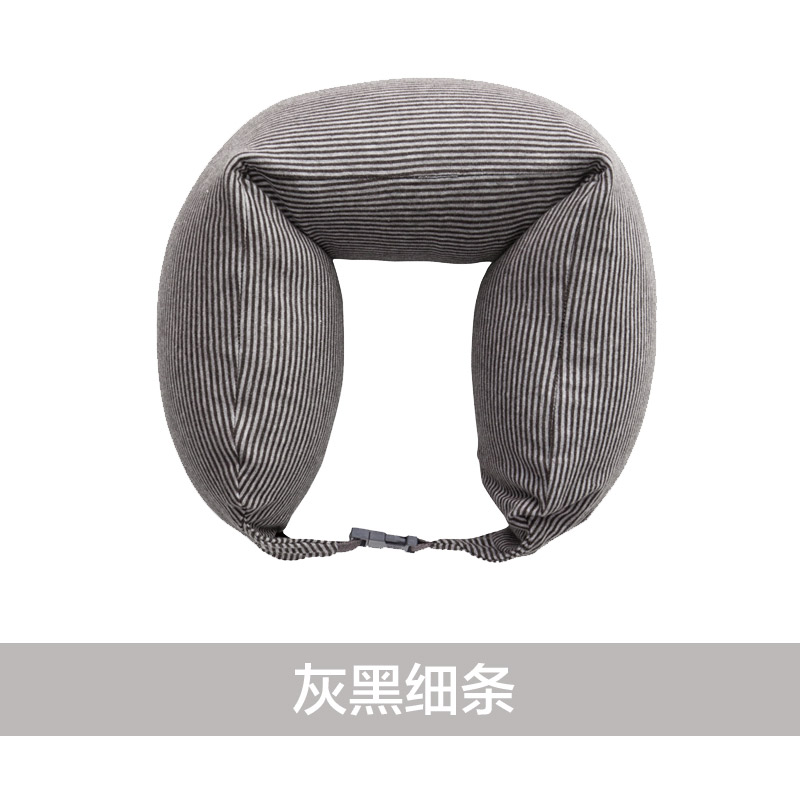 日式风U型枕护颈枕进口泡沫粒子（16.5*67） 灰黑细条