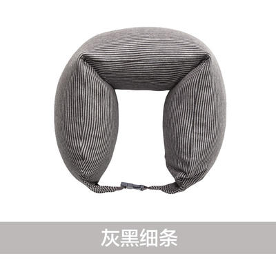 日式风U型枕护颈枕进口泡沫粒子（16.5*67） 灰黑细条