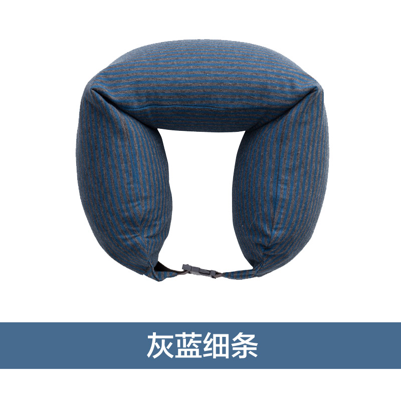 日式风U型枕护颈枕进口泡沫粒子（16.5*67） 灰蓝细条