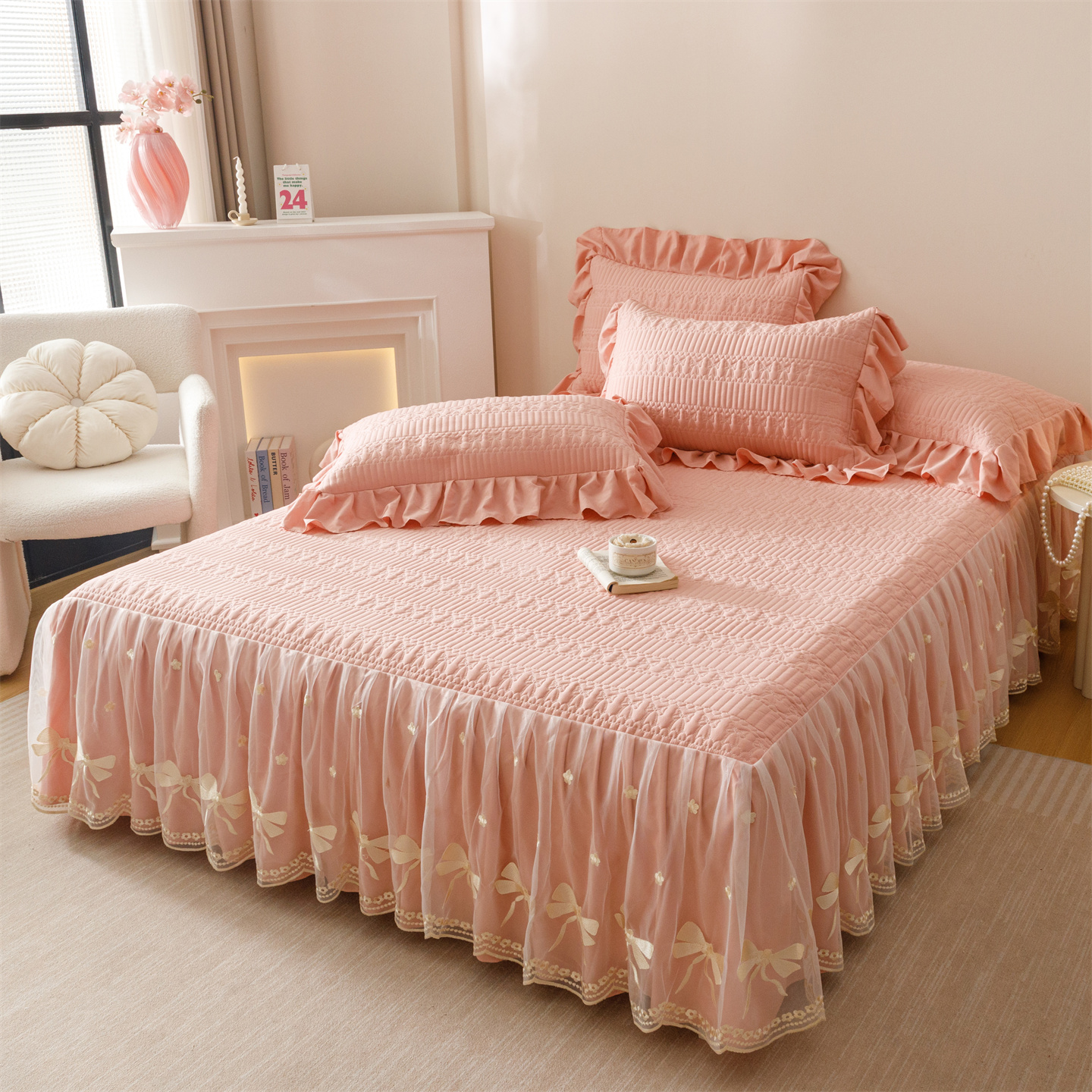 2025新款A类水洗棉床裙三件套-拉贝尔系列 拉贝尔-豆沙