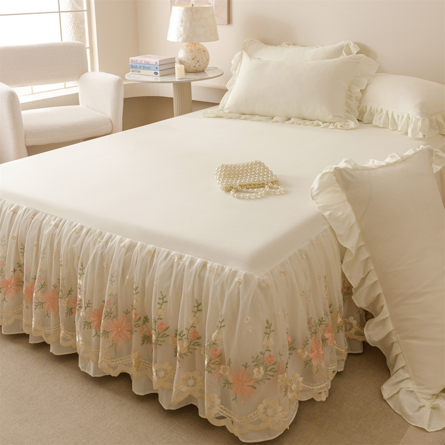 2026新款A类水洗棉床裙三件套-花甜系列